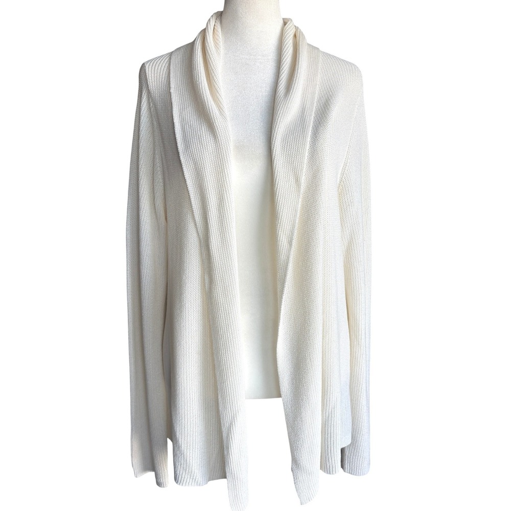 Eileen Fisher Cardigan Women XL White Italian Yarn Silk Shawl Collar Open Front